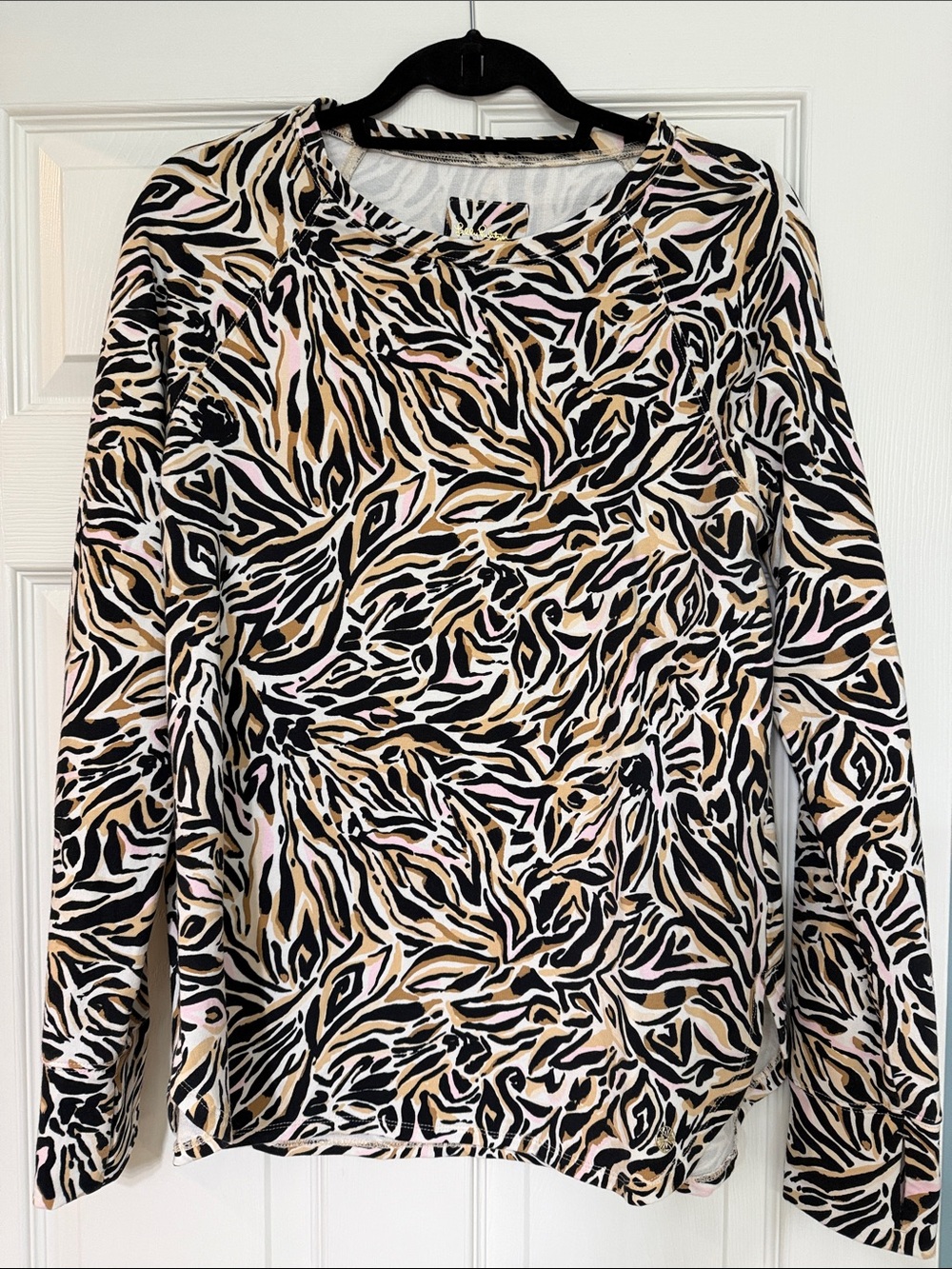 Lilly Pulitzer Beige Black Pink Animal-Print Long Sleeve Luxletic tunic